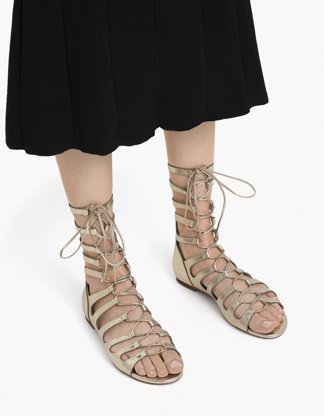 gold lace up sandals flat