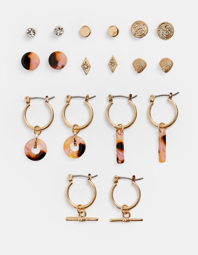 Stradivarius Set Van 9 Paar Oorbellen Str Met Kunsthars Dames Geel stradivarius kopen in de aanbieding