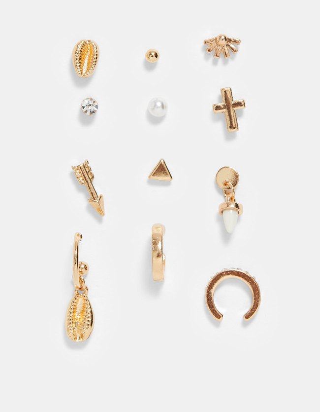 Stradivarius Set Van 12 Oorbellen Str Piercing Dames Geel stradivarius kopen in de aanbieding