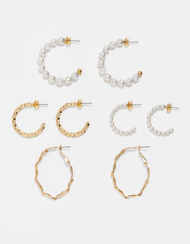 Stradivarius Oorringen Met Parels 4 Pack Dames Geel stradivarius kopen in de aanbieding