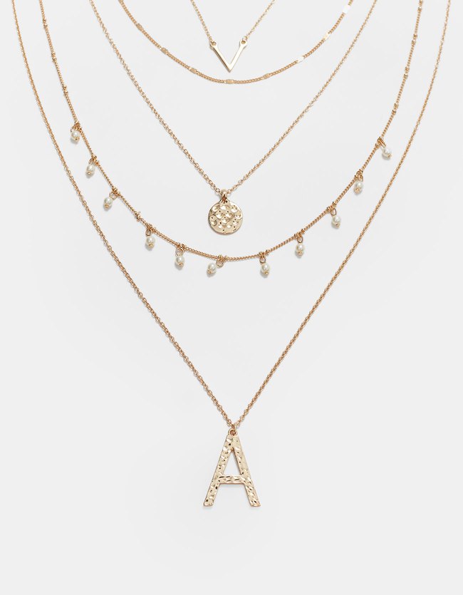 Stradivarius Set Halskettingen Letter A Dames Geel stradivarius kopen in de aanbieding