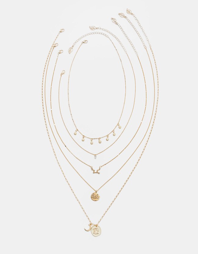 Stradivarius Set Met 5 Halskettingen Maagd Dames Geel stradivarius kopen in de aanbieding