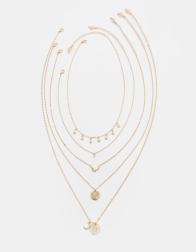 Stradivarius Set Met 5 Halskettingen Kreeft Dames Geel stradivarius kopen in de aanbieding