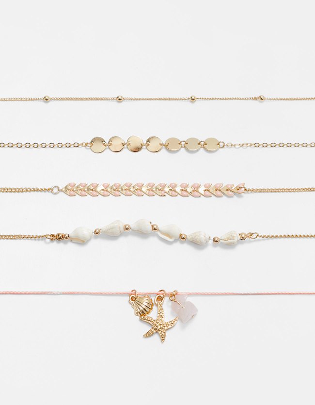 Stradivarius Set Van 5 Schelpen Enkelbandjes Str Dames Pastelroze stradivarius kopen in de aanbieding