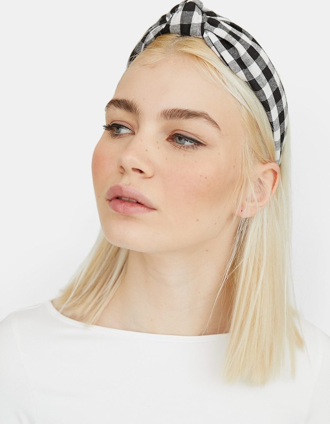 Stradivarius Rigid Haarband Met Vichyruitje Dames Zwart stradivarius kopen in de aanbieding