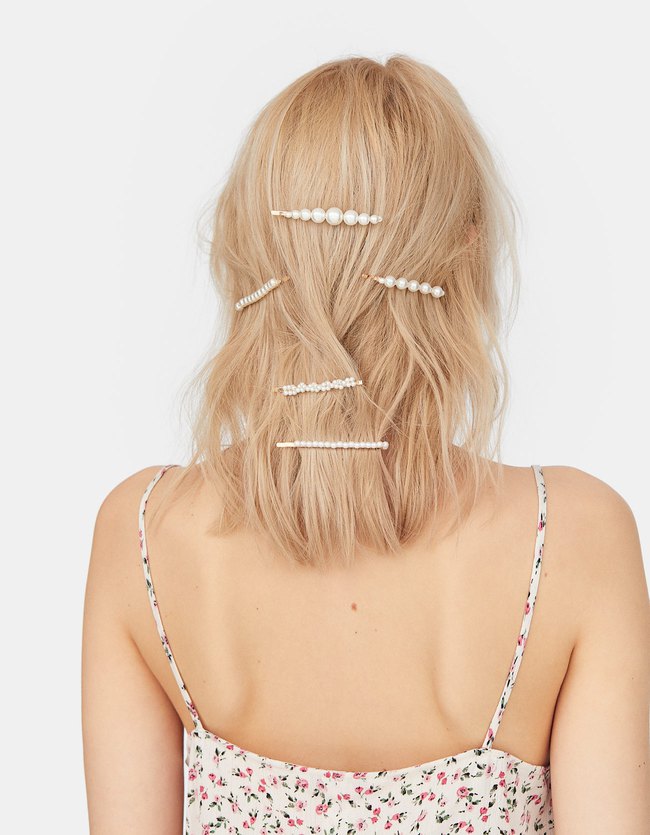 Stradivarius Set Van 5 Parelhaarspelden Str Dames Geel stradivarius kopen in de aanbieding