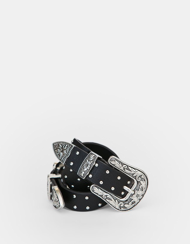 Stradivarius Cowboyriem Met Twee Gespen En Studs Dames Zwart 70 stradivarius kopen in de aanbieding