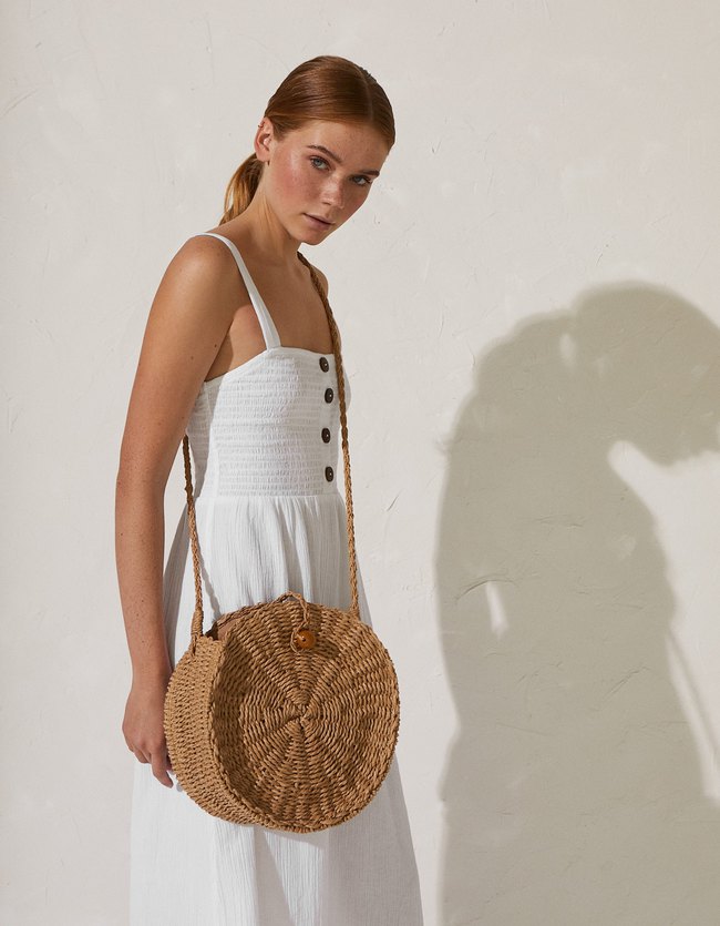 Stradivarius Raffialook Schoudertas Dames Transparant stradivarius kopen in de aanbieding