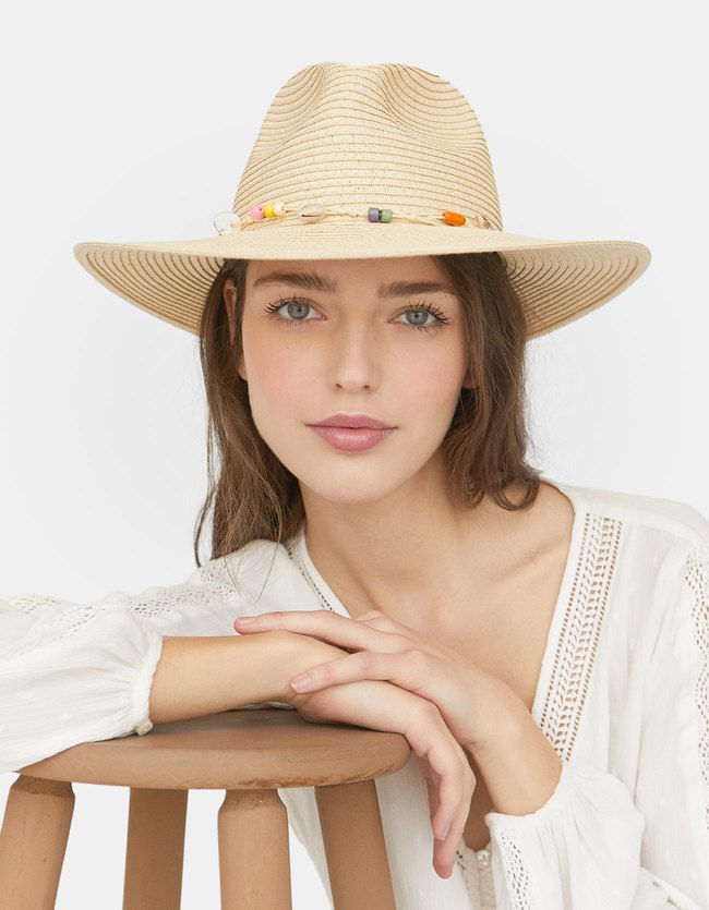 Stradivarius Panamahoed Met Schelpen Dames Beige stradivarius kopen in de aanbieding