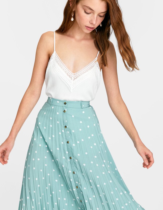 Stradivarius Printrok Met Knopen Dames Pastelgroen stradivarius kopen in de aanbieding