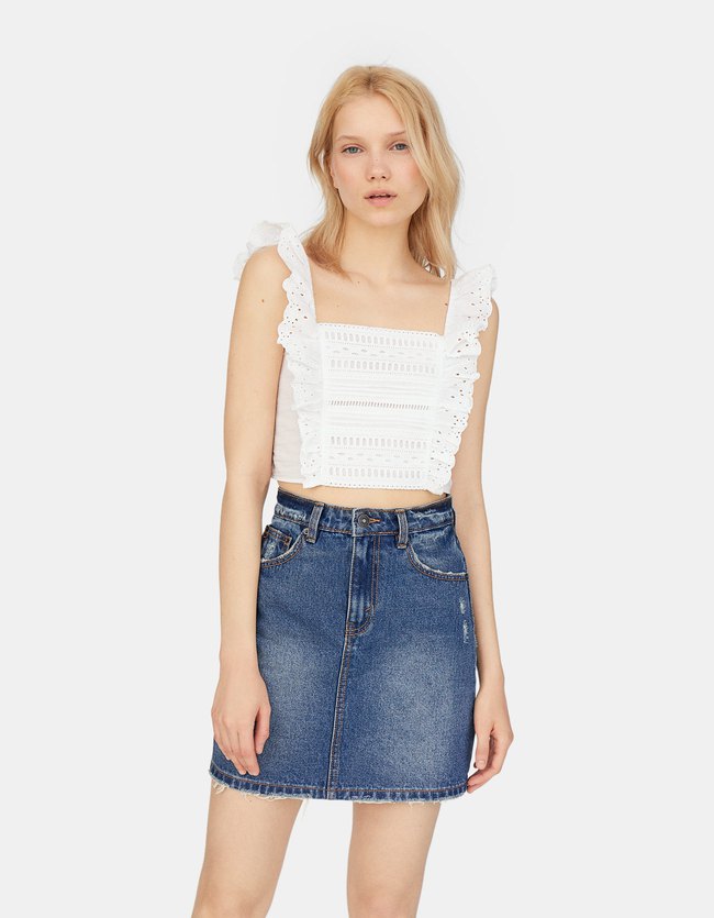 Stradivarius Denim Rok Dames Donker Verwassen 40 stradivarius kopen in de aanbieding