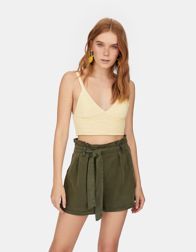 Stradivarius Tencel Short Met Strikband Dames Kaki stradivarius kopen in de aanbieding Stradivarius Tencel Short Met Strikband Dames Kaki stradivarius kopen in de aanbieding