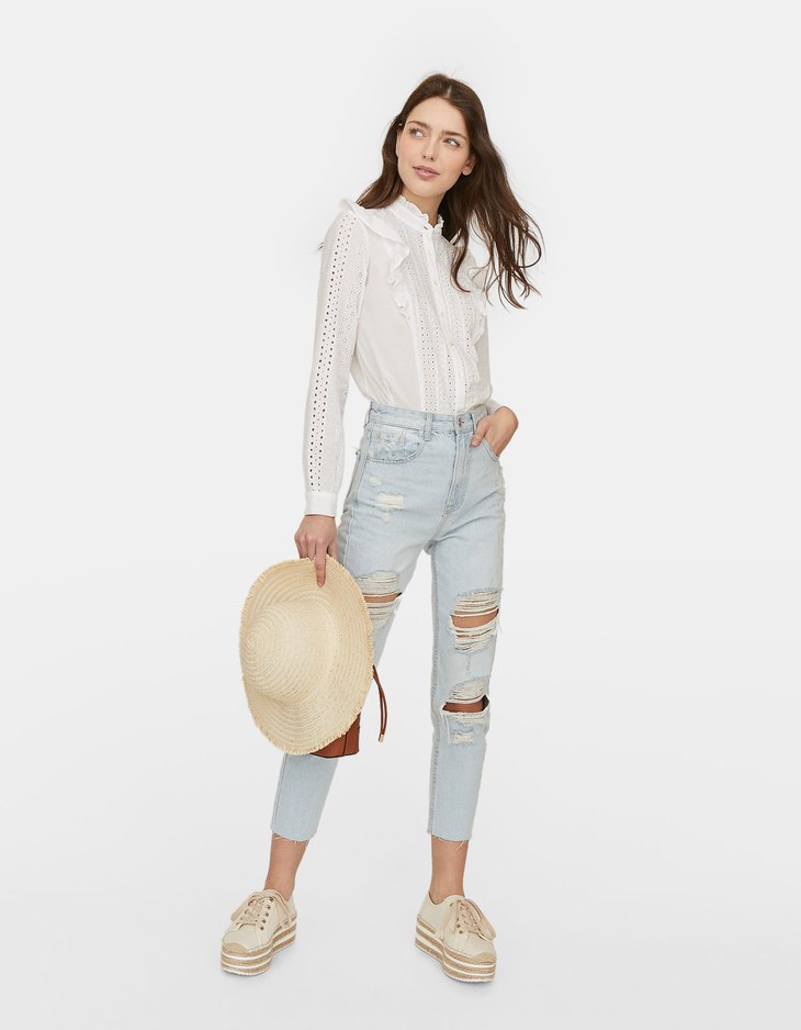 Jeans Mom Con Rotos Camisas De Mujer Stradivarius