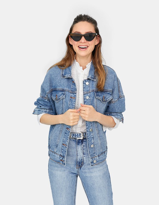 Stradivarius Jeansjack Met Elastiek Limited Edition Dames Middenjeans Xs stradivarius kopen in de aanbieding