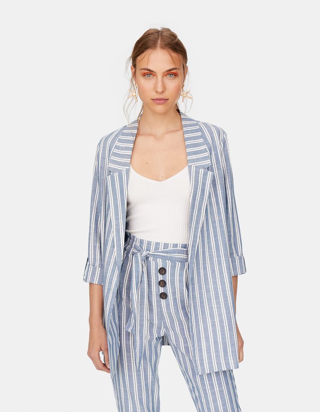 Stradivarius Fluid Blazer Dames Marineblauw Xs stradivarius kopen in de aanbieding