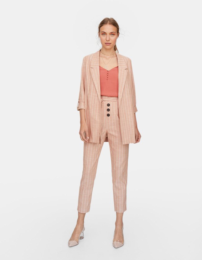 Stradivarius Fluid Blazer Dames Pastelroze stradivarius kopen in de aanbieding