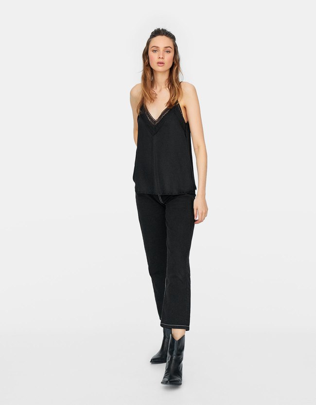 Stradivarius Top Met Lingerielook Dames Zwart Xs stradivarius kopen in de aanbieding