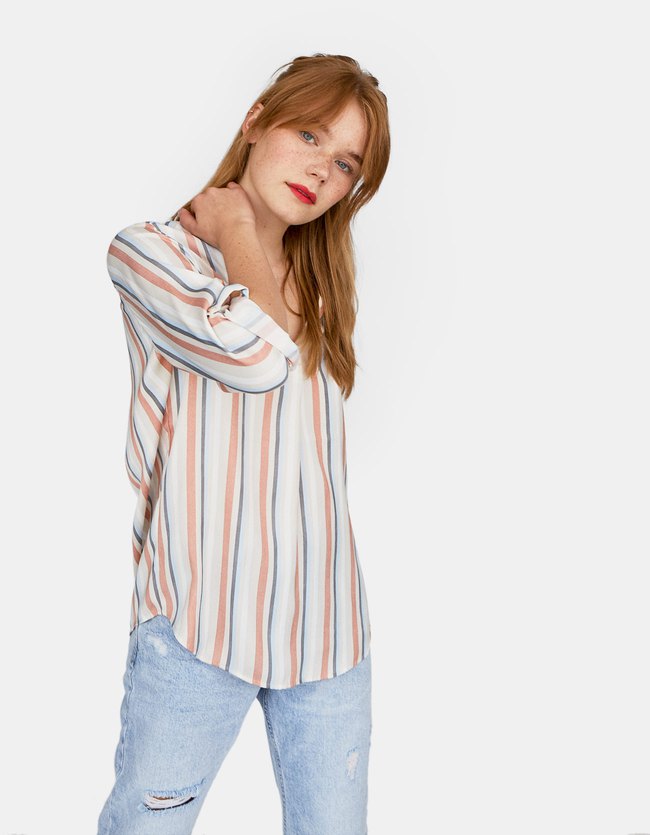 Stradivarius Lange Blouse Met 34 Mouw En V Hals Dames Steen stradivarius kopen in de aanbieding