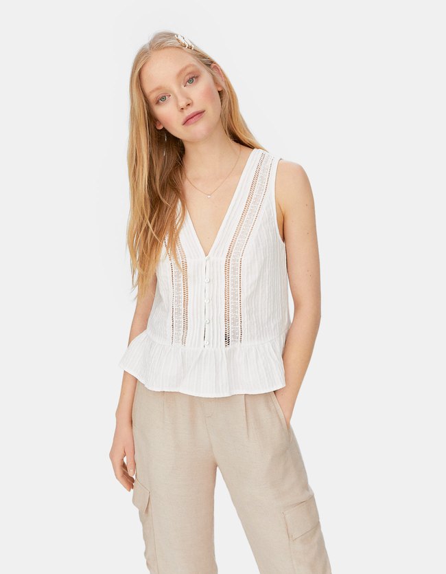Stradivarius Mouwloos Bloesje Met Crochet Dames Ecru Xl stradivarius kopen in de aanbieding Stradivarius Mouwloos Bloesje Met Crochet Dames Ecru Xl stradivarius kopen in de aanbieding