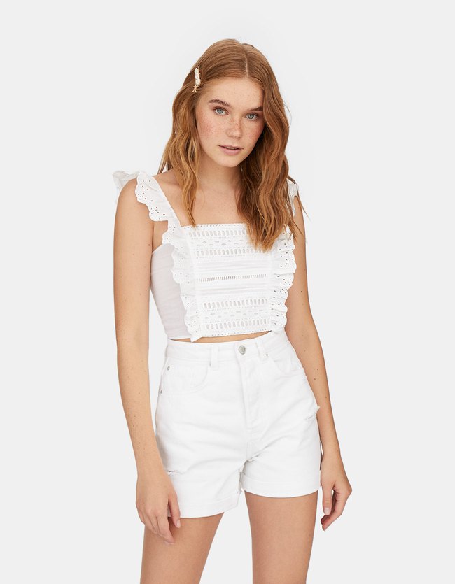 Stradivarius Top Met Broderie En Volant Schouderbandjes Dames Wit Xs stradivarius kopen in de aanbieding Stradivarius Top Met Broderie En Volant Schouderbandjes Dames Wit Xs stradivarius kopen in de aanbieding