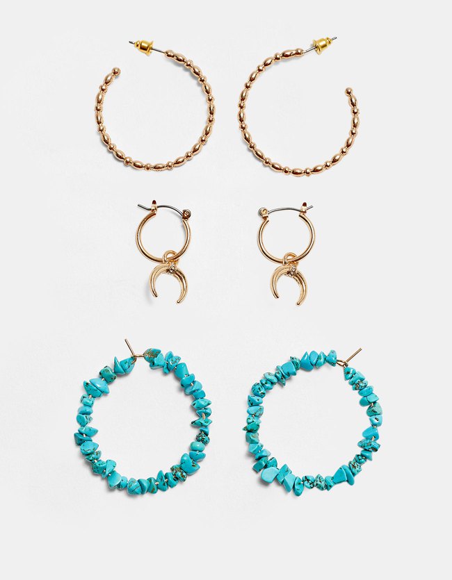 Stradivarius Set Van 3 Paar Oorringen Met Steentjes En Metaal Dames Geel stradivarius kopen in de aanbieding