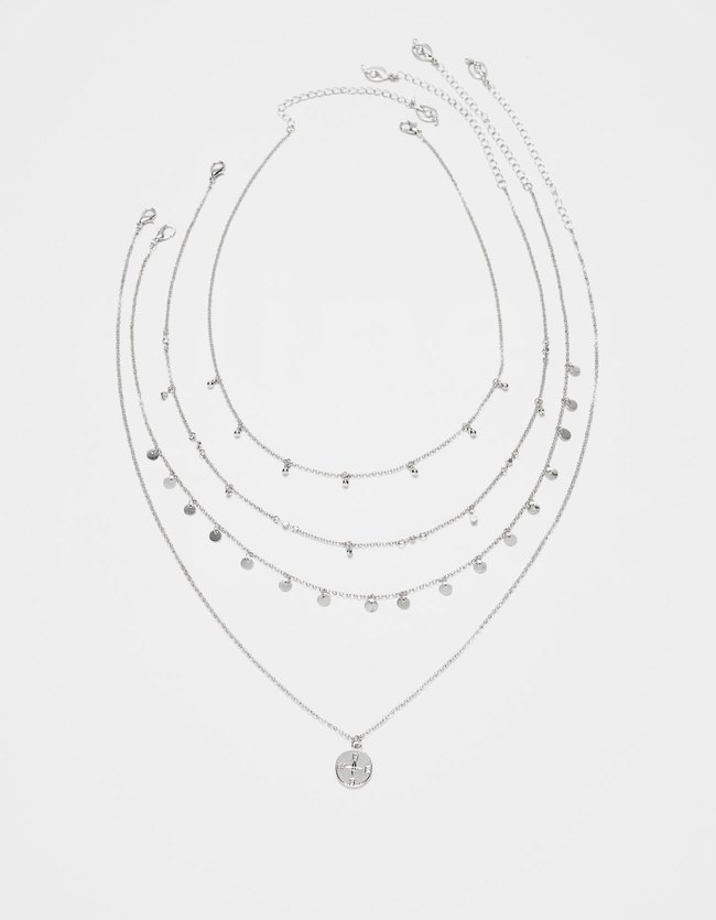 Stradivarius Set Van 4 Halskettingen Str Met Muntjes En Stras Dames Grijs stradivarius kopen in de aanbieding