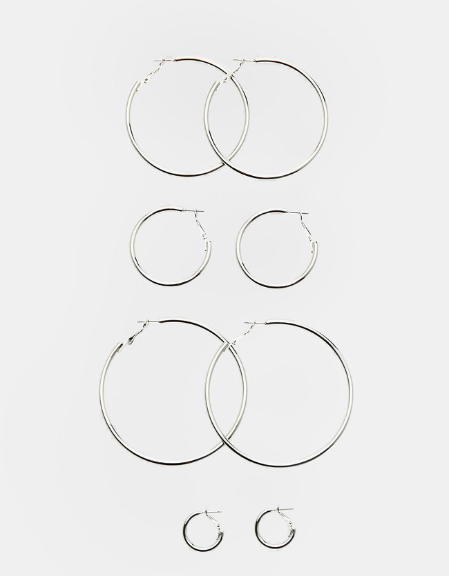 Stradivarius Set Of 4 Solid Hoop Earrings Dames Grijs stradivarius kopen in de aanbieding