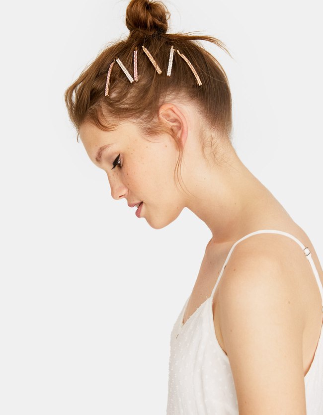 Stradivarius Set Van 6 Haarspelden Dames Geel stradivarius kopen in de aanbieding