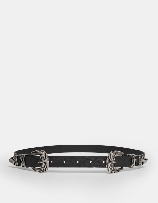 Stradivarius Cowboyriem Met Dubbele Gesp Dames Grijs 70 stradivarius kopen in de aanbieding