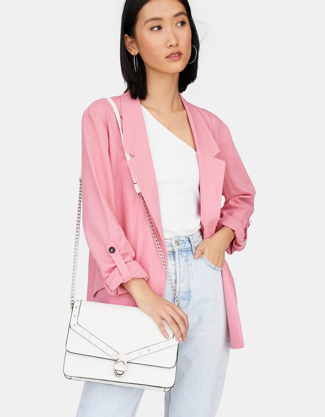 Stradivarius Schoudertas Met Kettingsluiting Dames Wit stradivarius kopen in de aanbieding