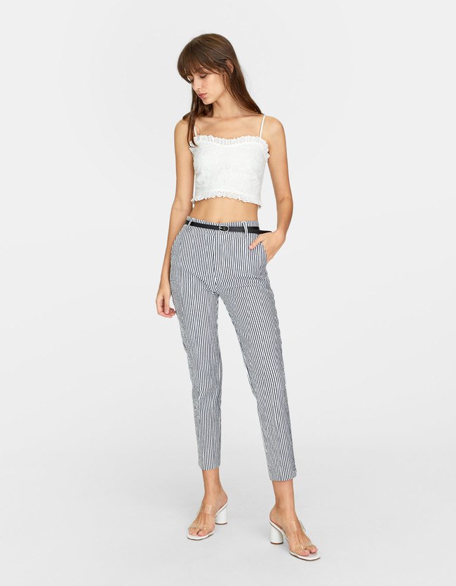 Stradivarius Kostuumpantalon Met Ceintuur Dames Marineblauw 36 stradivarius kopen in de aanbieding