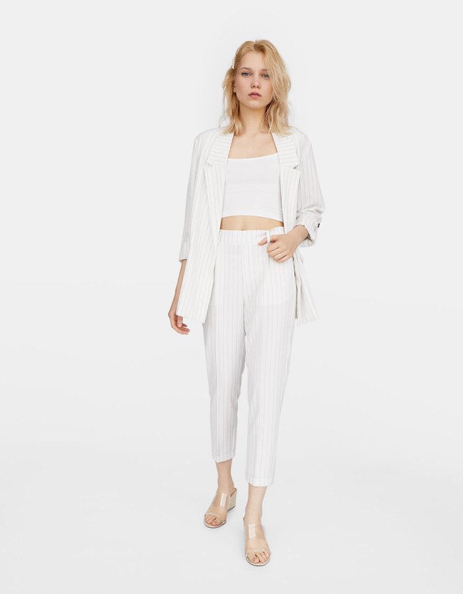 Stradivarius Slim Fit Tailoring Broek Met Stripes Motief Dames Ecru Xl stradivarius kopen in de aanbieding Stradivarius Slim Fit Tailoring Broek Met Stripes Motief Dames Ecru Xl stradivarius kopen in de aanbieding