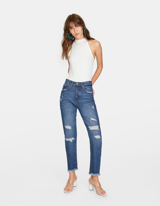 Stradivarius Mom Fit Jeans Dames Donker Verwassen 40 stradivarius kopen in de aanbieding