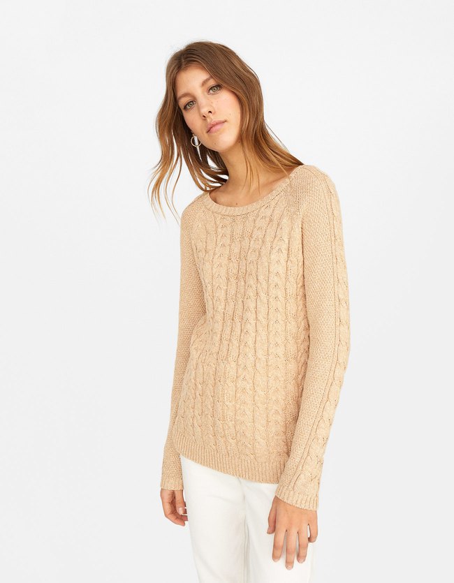 Stradivarius Kabeltrui Dames Beige Melange stradivarius kopen in de aanbieding