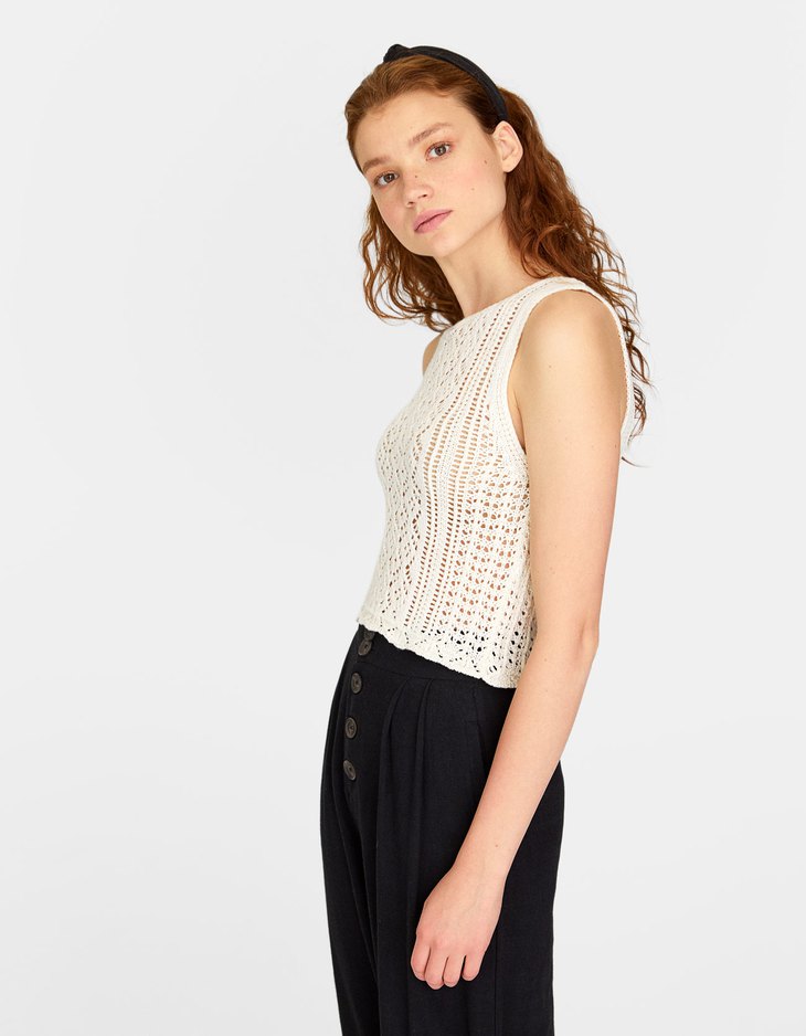 stradivarius crochet top