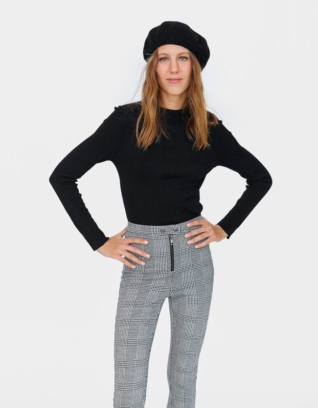 Stradivarius Ribtrui Met Opstaande Kraag Dames Zwart stradivarius kopen in de aanbieding