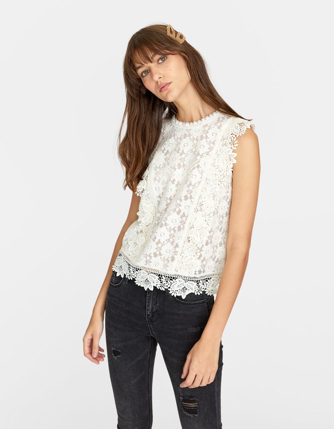 Stradivarius Top Crochet Volante Dames Ecru stradivarius kopen in de aanbieding Stradivarius Top Crochet Volante Dames Ecru stradivarius kopen in de aanbieding