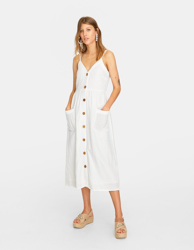 Stradivarius Midi Jurk Met Knopen Dames Ecru stradivarius kopen in de aanbieding Stradivarius Midi Jurk Met Knopen Dames Ecru stradivarius kopen in de aanbieding