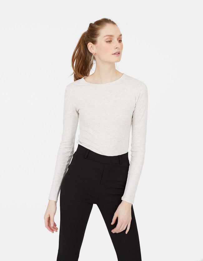 Stradivarius Ribshirt Met Lange Mouwen Dames Steen stradivarius kopen in de aanbieding