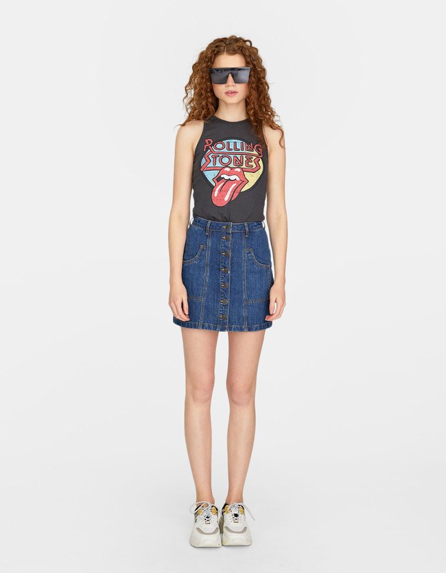 Stradivarius Rolling Stones Singlet Dames Donkergrijs stradivarius kopen in de aanbieding