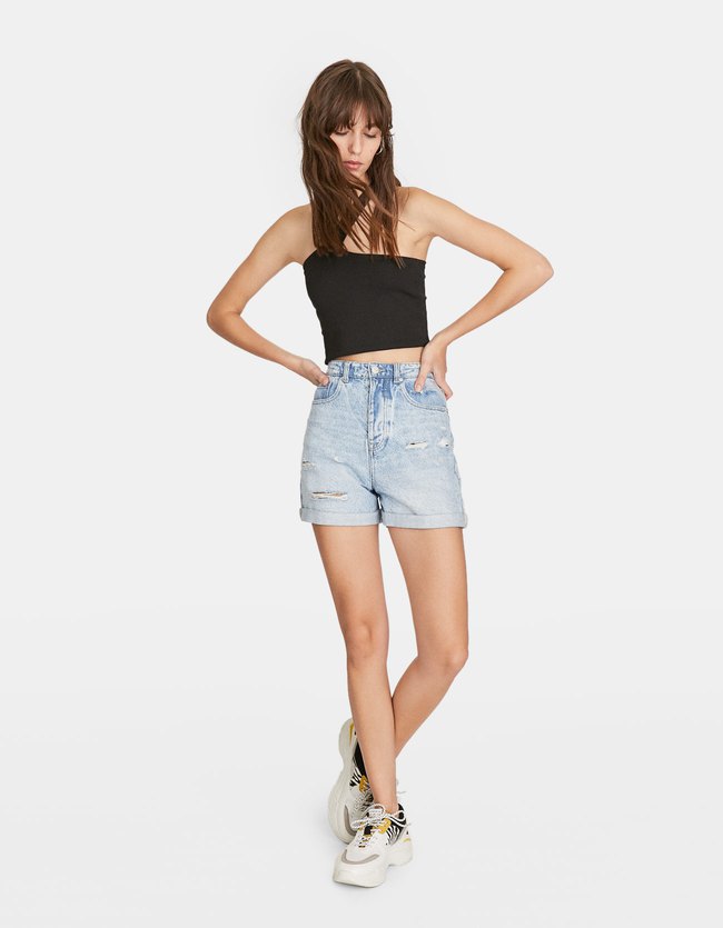 Stradivarius Croptop Met Cut Out Dames Zwart stradivarius kopen in de aanbieding