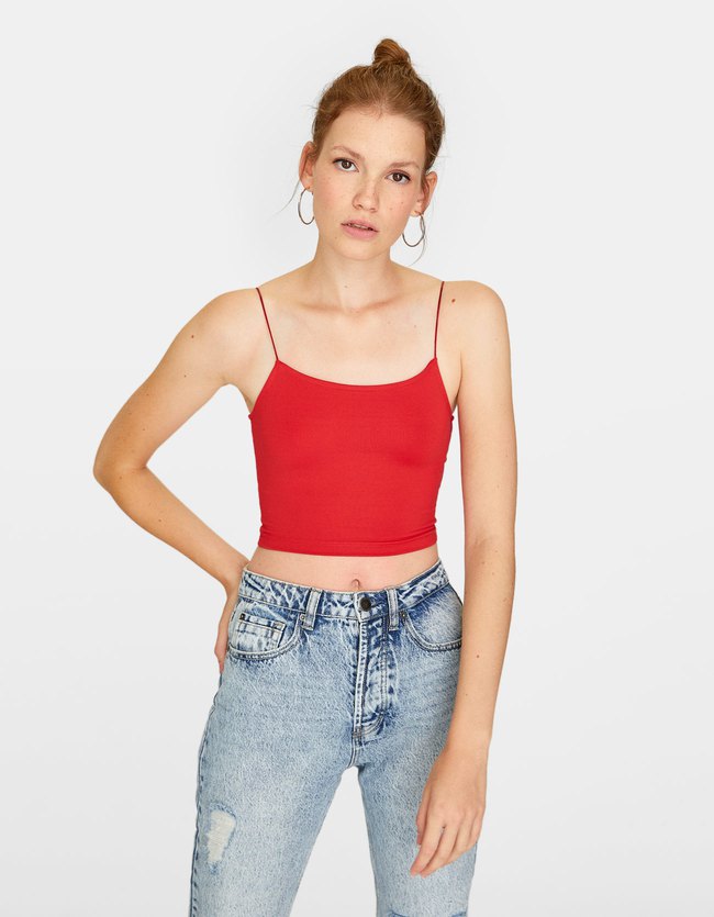 Stradivarius Cropped Stretch Hemdje Met Schouderbandjes Dames Donkerrood stradivarius kopen in de aanbieding Stradivarius Cropped Stretch Hemdje Met Schouderbandjes Dames Donkerrood stradivarius kopen in de aanbieding