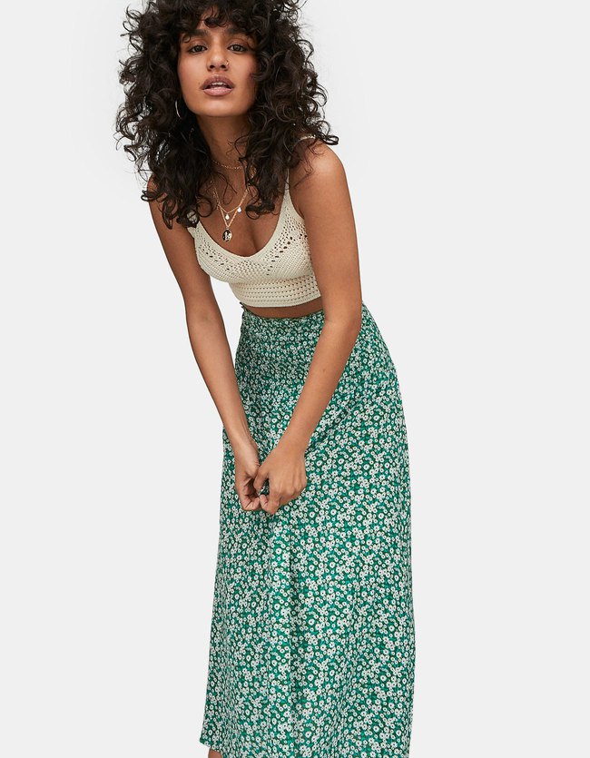 Stradivarius Lange Rok Dames Flessengroen stradivarius kopen in de aanbieding