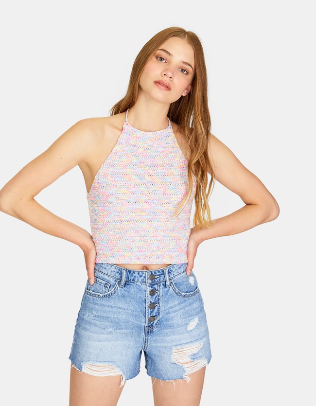 Stradivarius Denim Short Met Scheuren Dames Verwassen Blauw 32 stradivarius kopen in de aanbieding