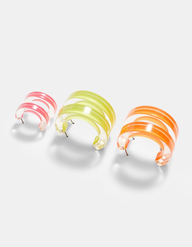 Stradivarius Resine Oorringen 3 Pack Dames Geel stradivarius kopen in de aanbieding