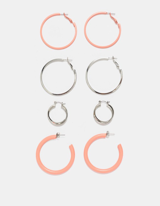 Stradivarius Basic Geskleurde Oorringen 4 Pack Dames Koraal stradivarius kopen in de aanbieding