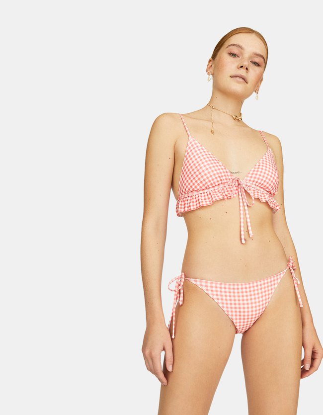 Stradivarius Bikinibroekje Met Vichy Ruit Dames Koraal stradivarius kopen in de aanbieding