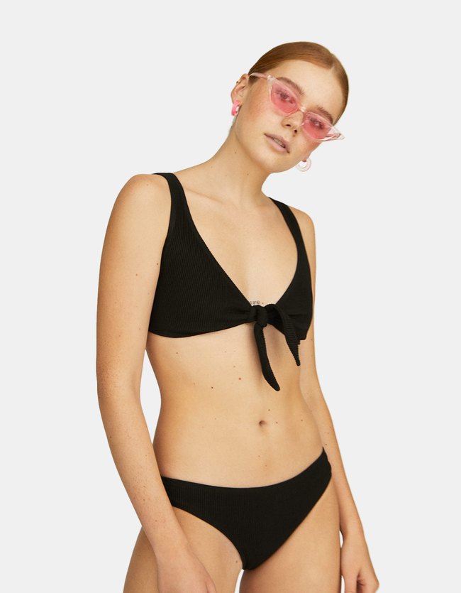 Stradivarius Bikinitop Geknoopt Aan De Voorkant Dames Zwart stradivarius kopen in de aanbieding