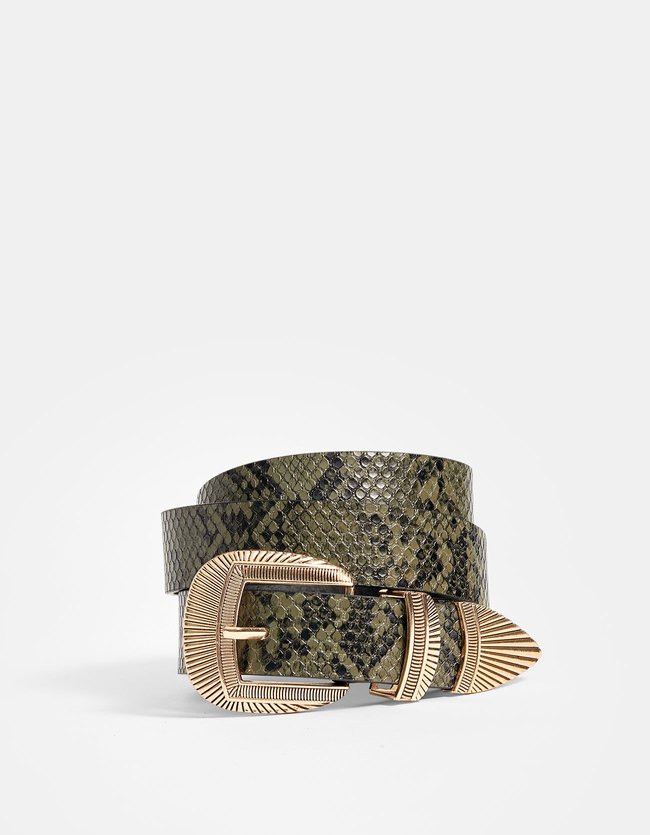 Stradivarius Snake Cowboyriem Dames Kaki 90 stradivarius kopen in de aanbieding