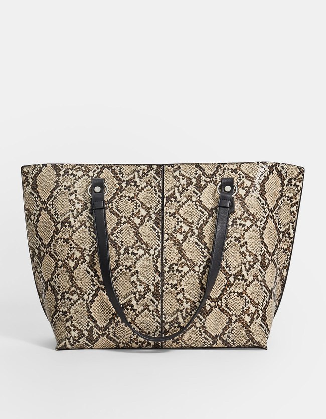 Stradivarius Slangenleerlook Shopper Dames Beige stradivarius kopen in de aanbieding